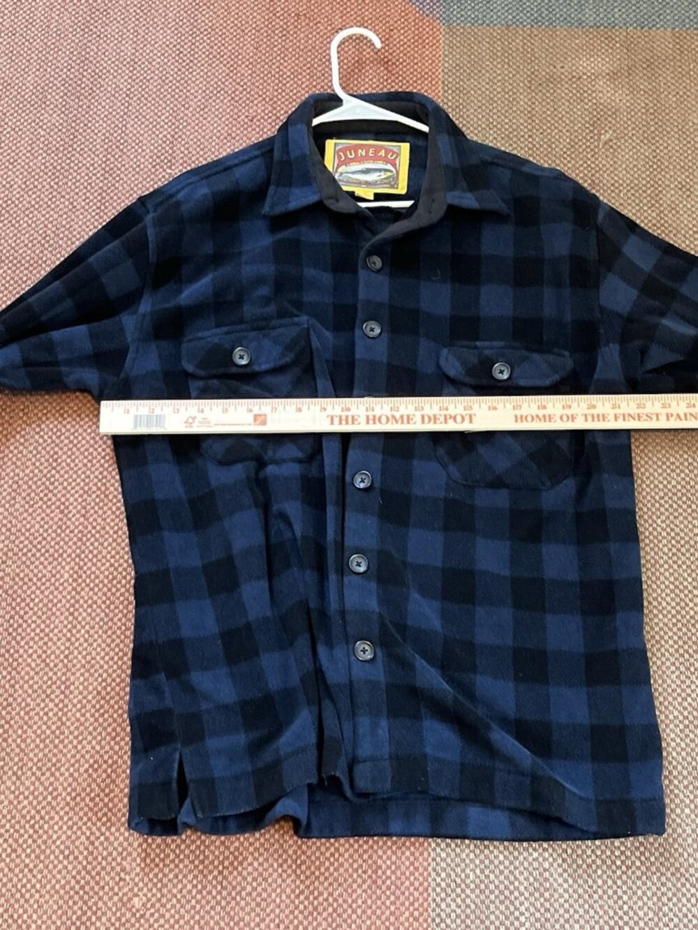 Juneau Fleece Button Down Flannel Navy Blue/Black Men’s L Large - Double pocket